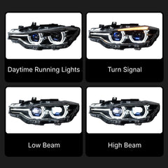 Full LED Angel Eyes Headlights for BMW 3 Series F30/F31 320i-340i (2012-2018) | Dual-Color DRL, Plug & Play
