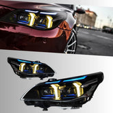 Full LED Headlights for 2004-2010 BMW 5 Series E60/E61 | Blue Eyebrow, Dual-Color Fang DRL, Plug & Play