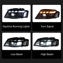 Full LED Headlights for 2008-2012 Audi A5 S5 8T 8F Pre-Facelift | RS-Style Start-Up Animation, White DRL
