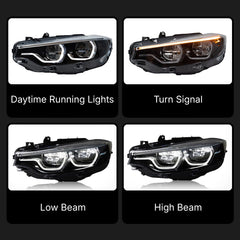 Full LED Headlights for 2014-2020 BMW 4 Series (F32/F33/F36) & M3/M4 (F80/F82) | Dual-Color DRL, Angel Eye Style, Plug & Play