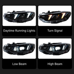 Full LED Headlights for 2014-2020 BMW 4 Series (F32/F33/F36) & M3/M4 (F80/F82) | Fang-Style Dual-Color DRL, Plug & Play