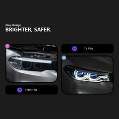 Full LED Headlights for 2017-2020 BMW 5 Series G30 Pre-LCI | Angel Eyes Style, Dual-Color DRL, Plug & Play