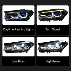 Full LED Headlights for 2017-2020 BMW 5 Series G30 Pre-LCI | Angel Eyes Style, Dual-Color DRL, Plug & Play