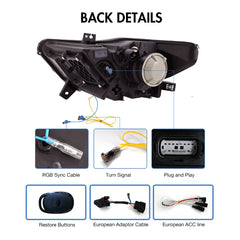 Full LED RGB Headlights for 2015-2017 Ford Mustang S550 | RGB DRL, Sequential Turn Signals, Plug & Play