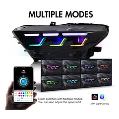 Full LED RGB Headlights for 2015-2017 Ford Mustang S550 | RGB DRL, Sequential Turn Signals, Plug & Play