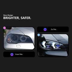 LED Headlights for 2007-2013 BMW X5 E70 | Dual-Color DRL, Arrow-Style, Plug & Play