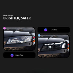 LED Headlights for 2009-2012 Audi A4 B8 Pre-Facelift | RS-Style, Start-Up Animation, White DRL, Plug & Play