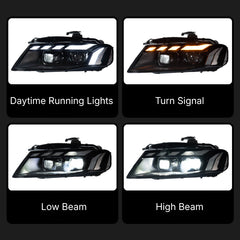 LED Headlights for 2009-2012 Audi A4 B8 Pre-Facelift | RS-Style, Start-Up Animation, White DRL, Plug & Play