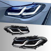 LED Headlights for 2014-2017 BMW 5 Series F10 LCI (OE Xenon Non-Adaptive) | Dual-Color Switchback DRL, Plug & Play