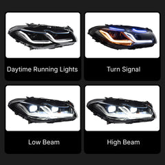 LED Headlights for 2011-2013 BMW 5 Series F10 Pre-LCI (OE Xenon Non-Adaptive) | Dual-Color Switchback DRL, Plug & Play