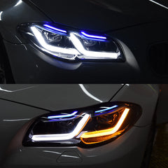 LED Headlights for 2011-2013 BMW 5 Series F10 Pre-LCI (OE Xenon Non-Adaptive) | Dual-Color Switchback DRL, Plug & Play