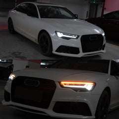 LED Headlights for 2012-2018 Audi A6 C7 C7.5 | 5-Stripe DRL, Bi-LED Projector, Sequential Turn Signal, Start-Up Animation, Plug & Play Upgrade