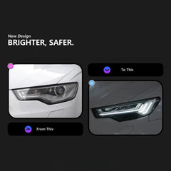 LED Headlights for 2012-2018 Audi A6 C7 C7.5 | 5-Stripe DRL, Bi-LED Projector, Sequential Turn Signal, Start-Up Animation, Plug & Play Upgrade