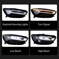 LED Headlights for 2012-2018 Audi A6 C7 C7.5 | 5-Stripe DRL, Bi-LED Projector, Sequential Turn Signal, Start-Up Animation, Plug & Play Upgrade
