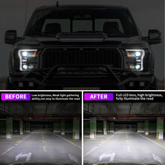 LED Headlights for 2015-2020 Ford F-150 (XL to Raptor) | Startup Animation, Dual-Color DRL