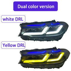 LED Headlights for 2017-2020 BMW 5 Series G30 Pre-LCI | Dual Blue Eyebrow, Dual-Color DRL, Plug & Play