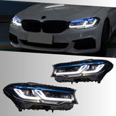 LED Headlights for 2017-2020 BMW 5 Series G30 Pre-LCI | Dual Blue Eyebrow, Dual-Color DRL, Plug & Play