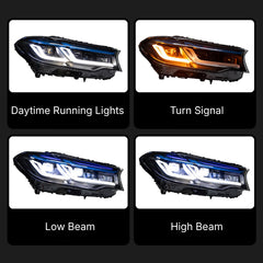 LED Headlights for 2017-2020 BMW 5 Series G30 Pre-LCI | Dual Blue Eyebrow, Dual-Color DRL, Plug & Play