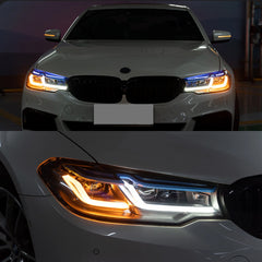 LED Headlights for 2017-2020 BMW 5 Series G30 Pre-LCI | Dual Blue Eyebrow, Dual-Color DRL, Plug & Play