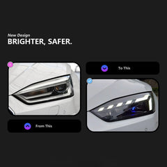 LED Headlights for 2018-2020 Audi A5 S5 F5 Pre-Facelift | RS-Style, Start-Up Animation, White DRL, Plug & Play