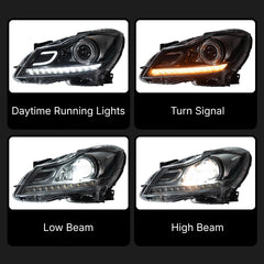 LED-Scheinwerfer für 2012-2014 Mercedes C-Klasse W204 Facelift | nur Halogen, Startanimation