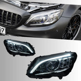 LED Headlights for Mercedes W205 C-Class 2015-2021 | for C300 C400 C43 C63 Sedan, Cyber-Blue Start-Up Animation, Plug & Play
