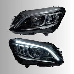 LED-Scheinwerfer für 2015-2021 Mercedes C-Klasse W205 Limousine | Cyber-Blue Startanimation