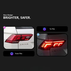 LED Tail Lights for VW Tiguan 2018-2021 | OE Upgrade for MK2 SUV SEL R-Line, Red Lens, Start-Up Animation, Sequential, Plug & Play