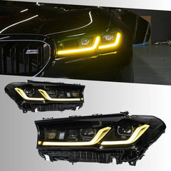 LED Headlights for 2017-2020 BMW 5 Series G30 Pre-LCI | Dual Blue Eyebrow, Dual-Color DRL, Plug & Play