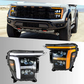 Quad-Projector LED Headlights for 2021-2023 Ford F-150 (XL to Raptor) | Startup Animation, Dual-Color DRL