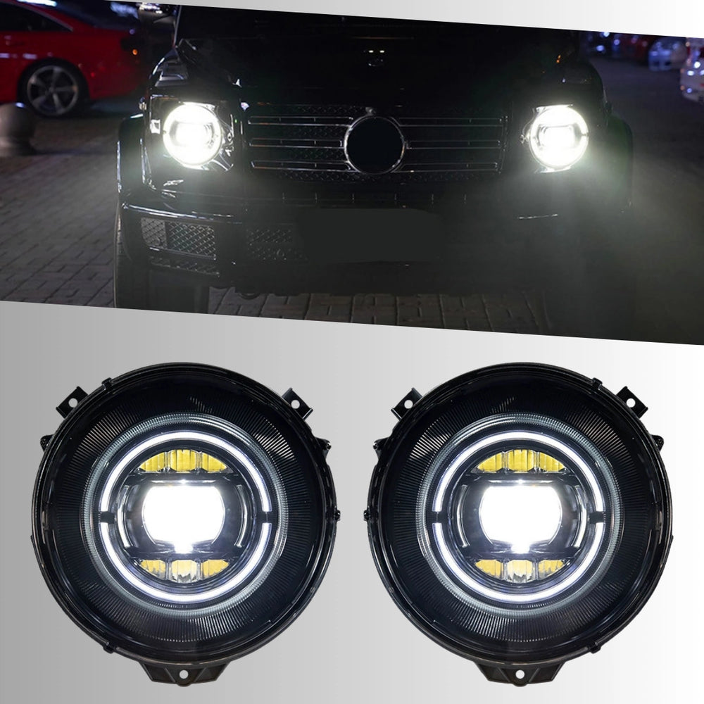 SmokedBlackLEDHeadlightsforMercedesG-ClassW463_1990-2018_HaloDRL_Plug_Play_2 - NOXBEAM