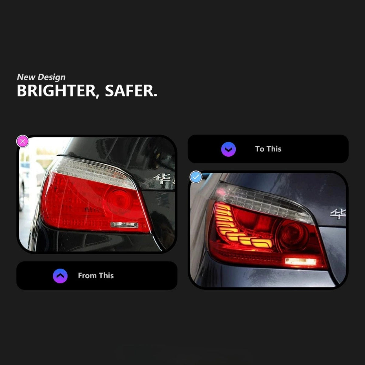 GTS-Style LED-Rückleuchten für 2004-2010 BMW 5er E60/M5 Limousine | Rot/Weiß, sequentiell