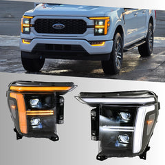 Dual-Projector LED Headlights for 2021-2023 Ford F-150 (XL to Raptor) | Startup Animation, Dual-Color DRL