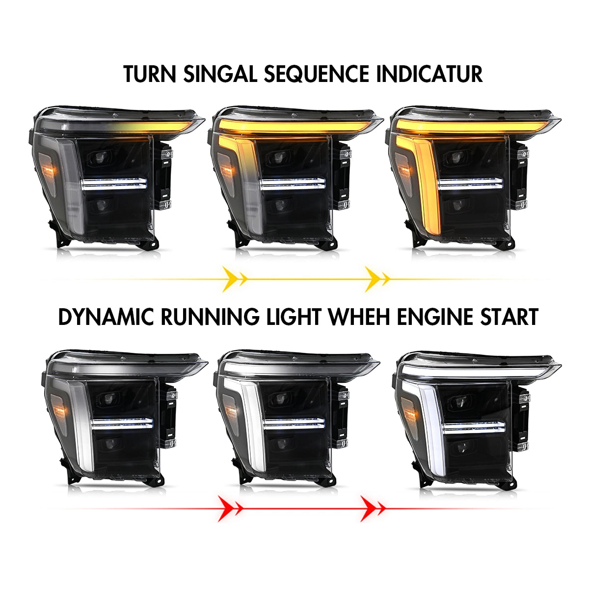 Dual-Projector LED Headlights for 2021-2023 Ford F-150 (XL to Raptor) | Startup Animation, Dual-Color DRL