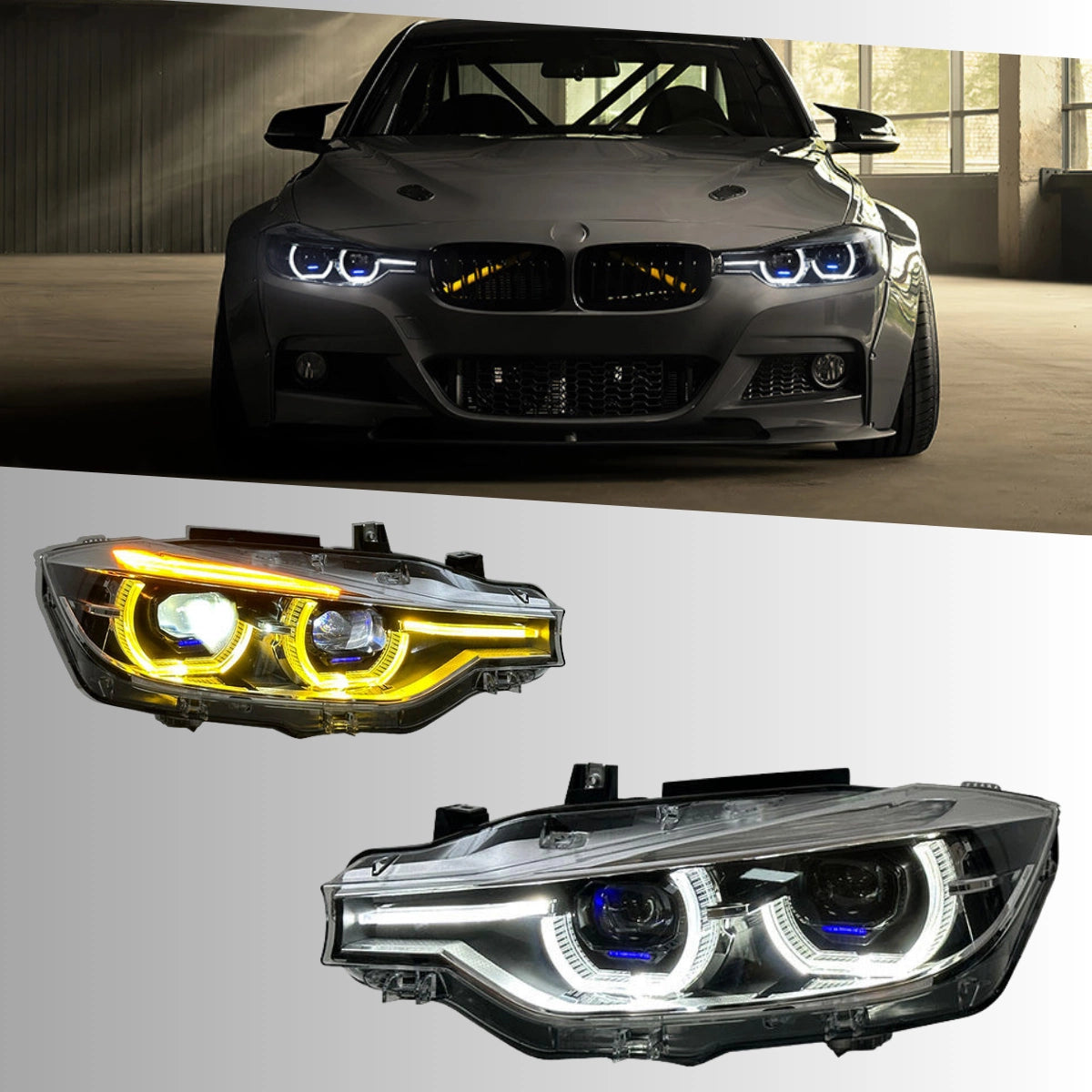Full LED Angel Eyes Headlights for BMW 3 Series F30/F31 320i-340i (2012-2018) | Dual-Color DRL, Plug & Play