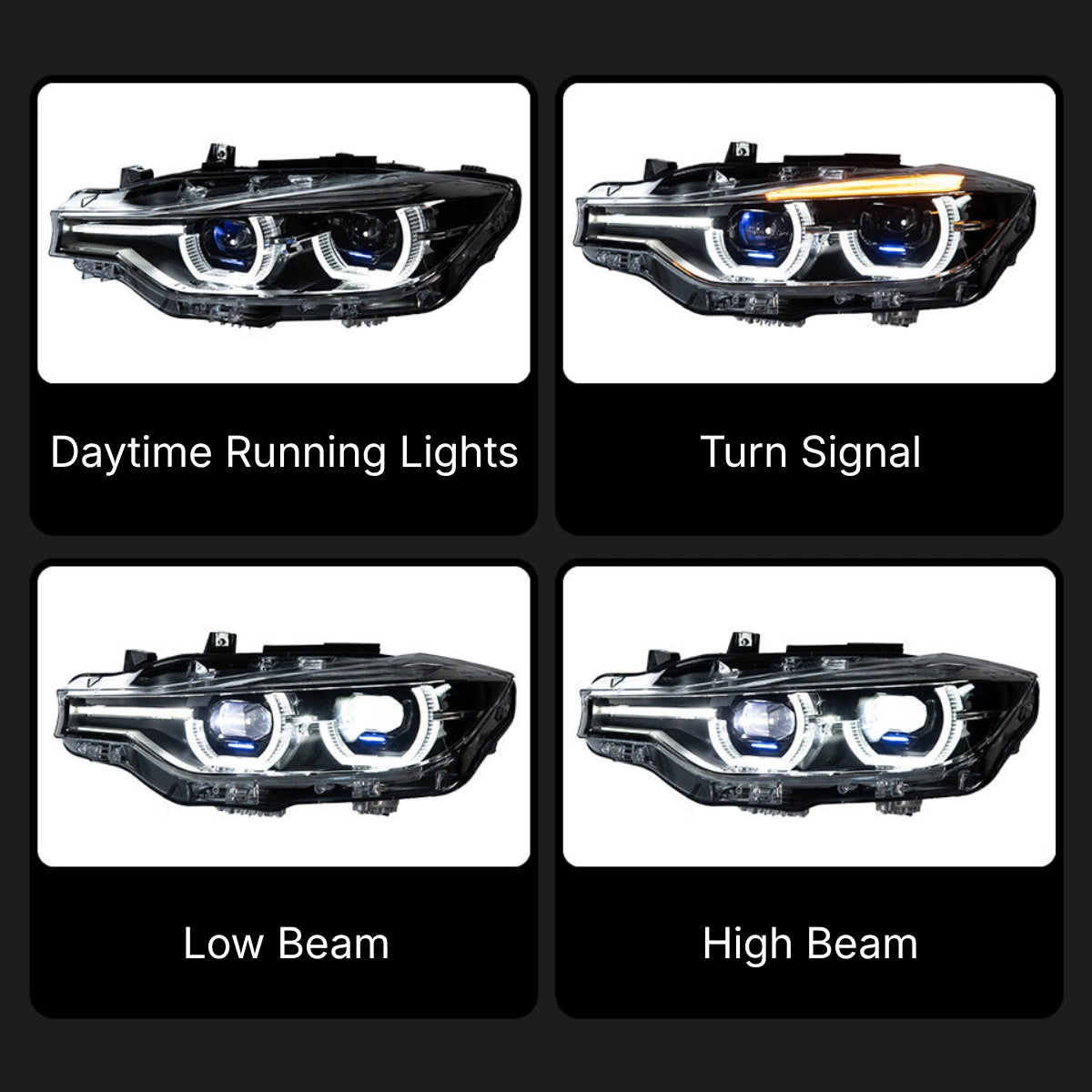 Full LED Angel Eyes Headlights for BMW 3 Series F30/F31 320i-340i (2012-2018) | Dual-Color DRL, Plug & Play