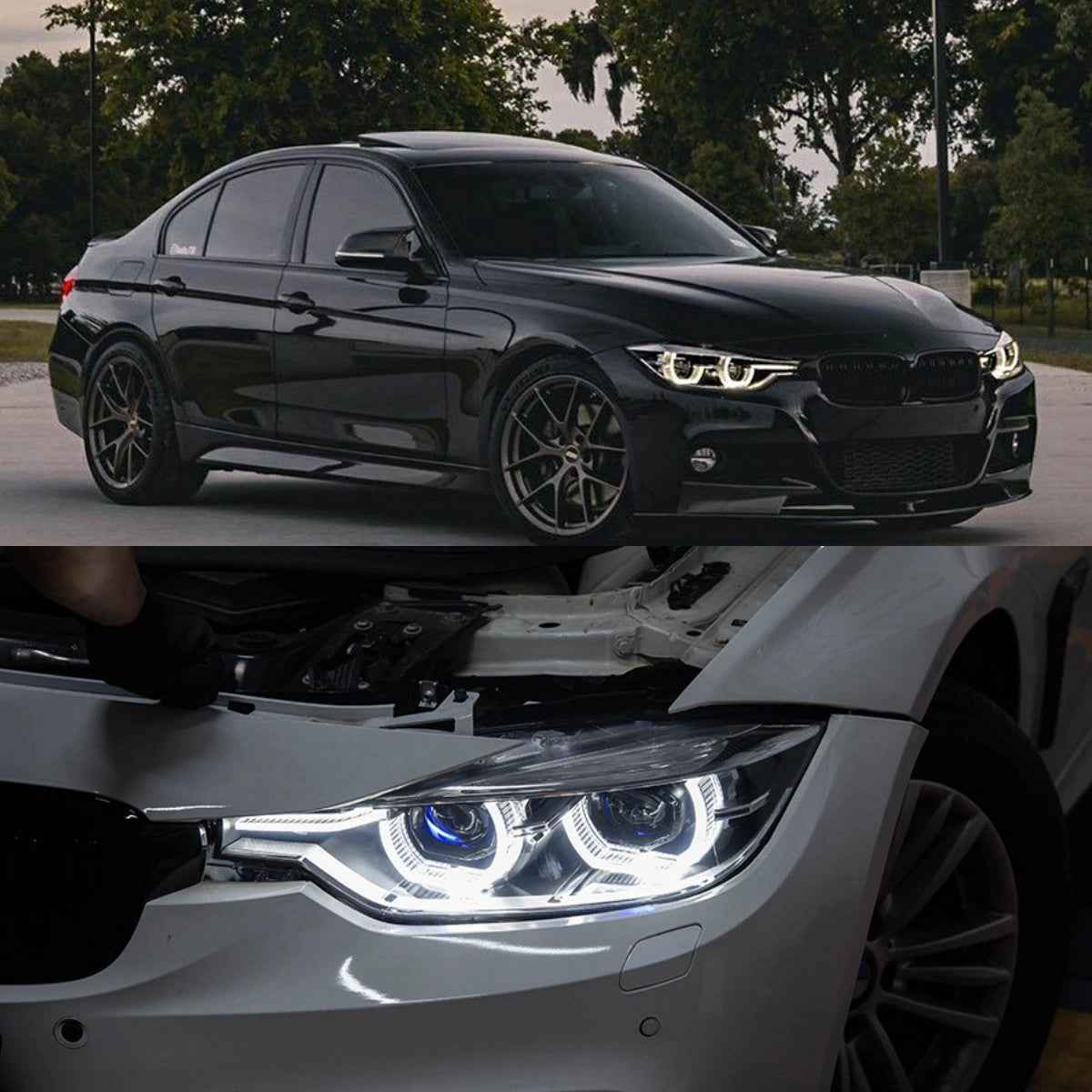 Full LED Angel Eyes Headlights for BMW 3 Series F30/F31 320i-340i (2012-2018) | Dual-Color DRL, Plug & Play