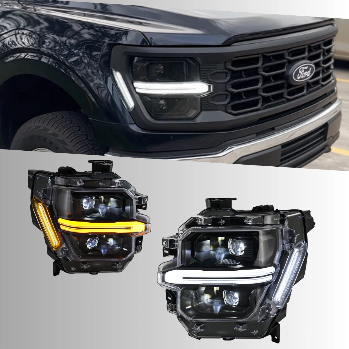Voll-LED-Scheinwerfer für 2024-2025 Ford F-150 XL/XLT/STX | Doppelprojektor & Switchback-DRL