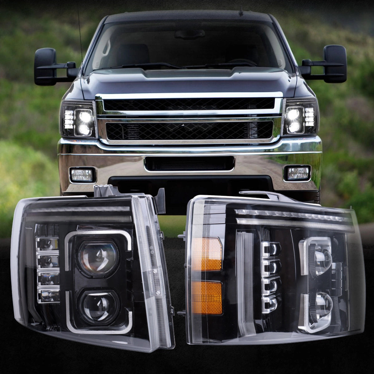 FullLEDHeadlightsfor07-13ChevySilverado1500_07-142500HD3500HDWhiteDRL_Plug_Play_2 - NOXBEAM