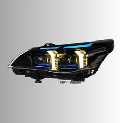 Full LED Headlights for 2004-2010 BMW 5 Series E60/E61 | Blue Eyebrow, Dual-Color Fang DRL, Plug & Play