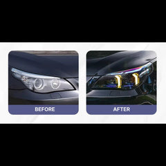 Full LED Headlights for 2004-2010 BMW 5 Series E60/E61 | Blue Eyebrow, Dual-Color Fang DRL, Plug & Play