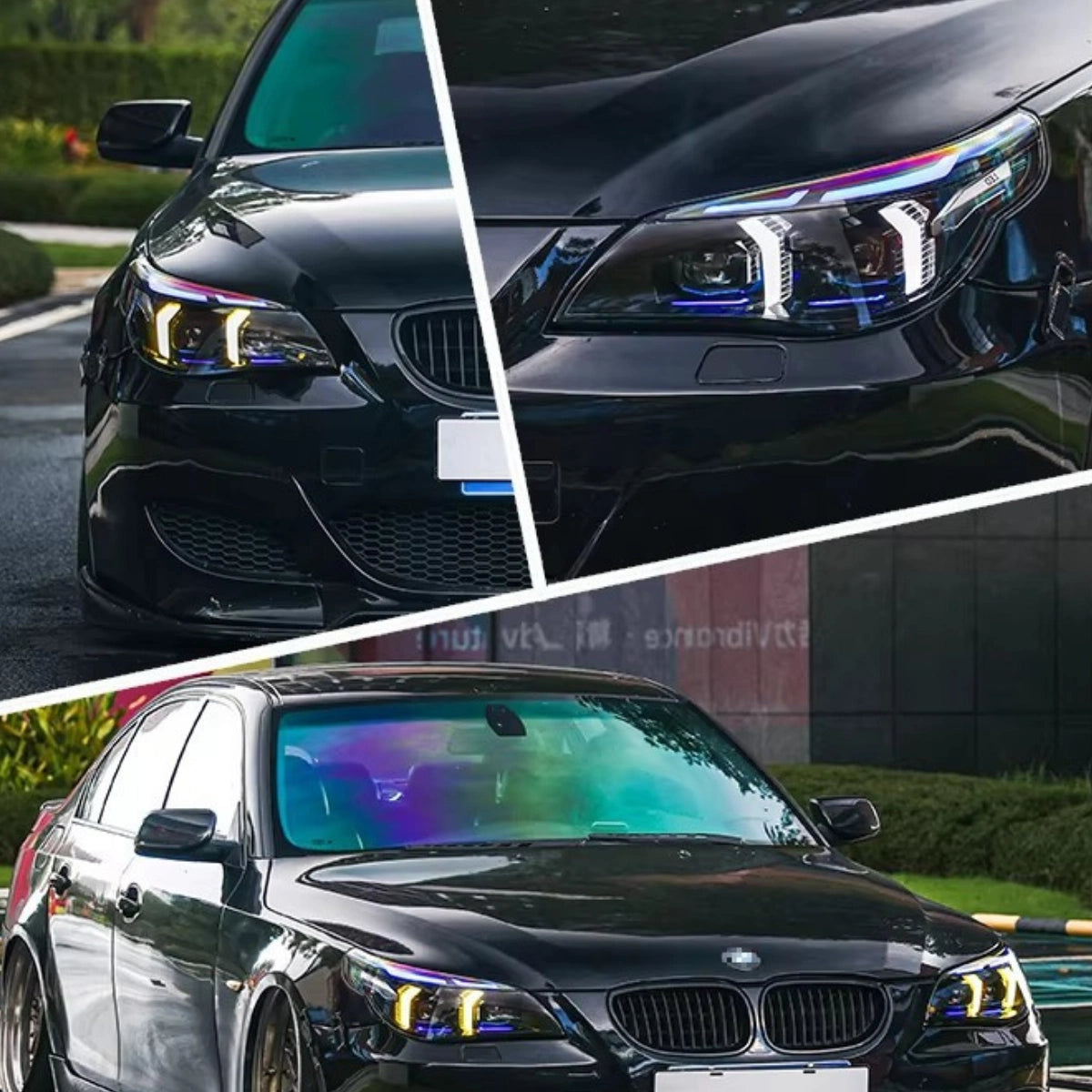 Full LED Headlights for 2004-2010 BMW 5 Series E60/E61 | Blue Eyebrow, Dual-Color Fang DRL, Plug & Play