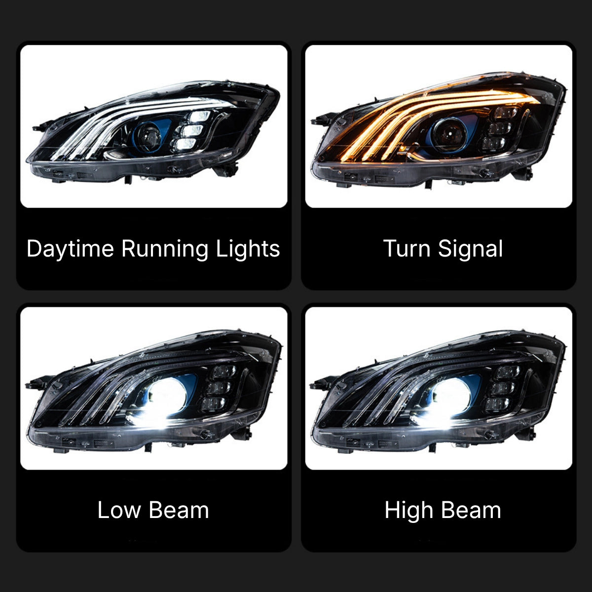 Full-LED-Scheinwerfer für 2007-2013 Mercedes W221 S550/S600 | Startanimation, sequentieller Blinker
