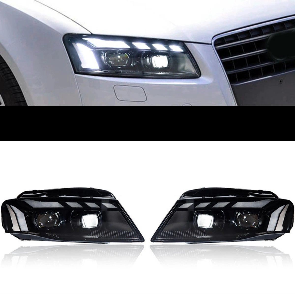 Full LED Headlights for 2008-2012 Audi A5 S5 8T 8F Pre-Facelift | RS-Style Start-Up Animation, White DRL