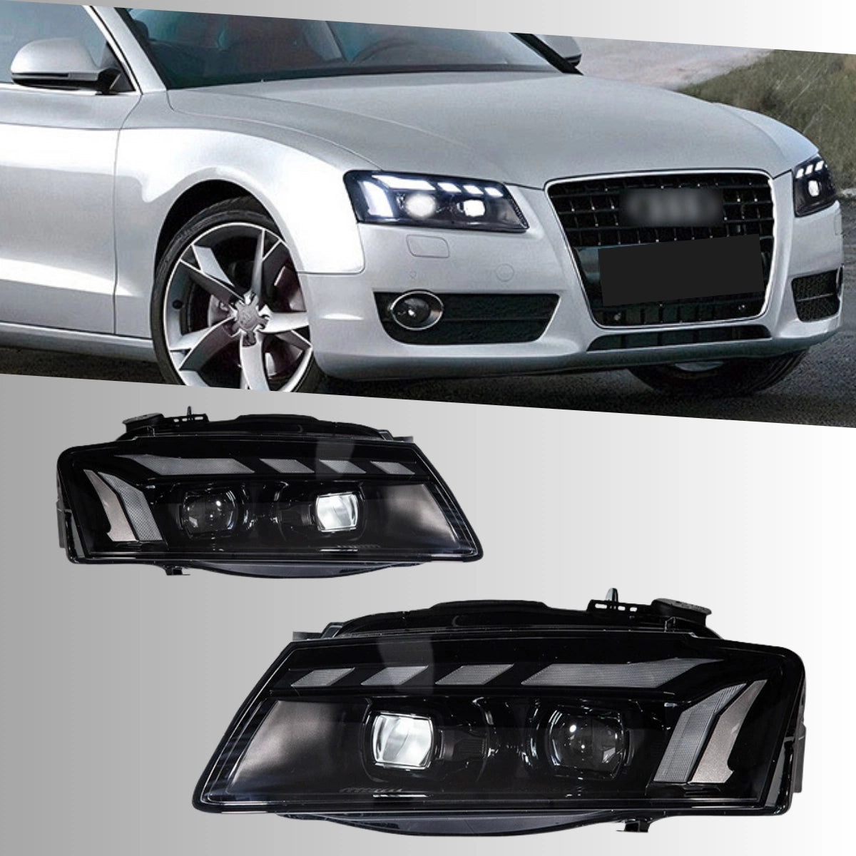 Full LED Headlights for 2008-2012 Audi A5 S5 8T 8F Pre-Facelift | RS-Style Start-Up Animation, White DRL
