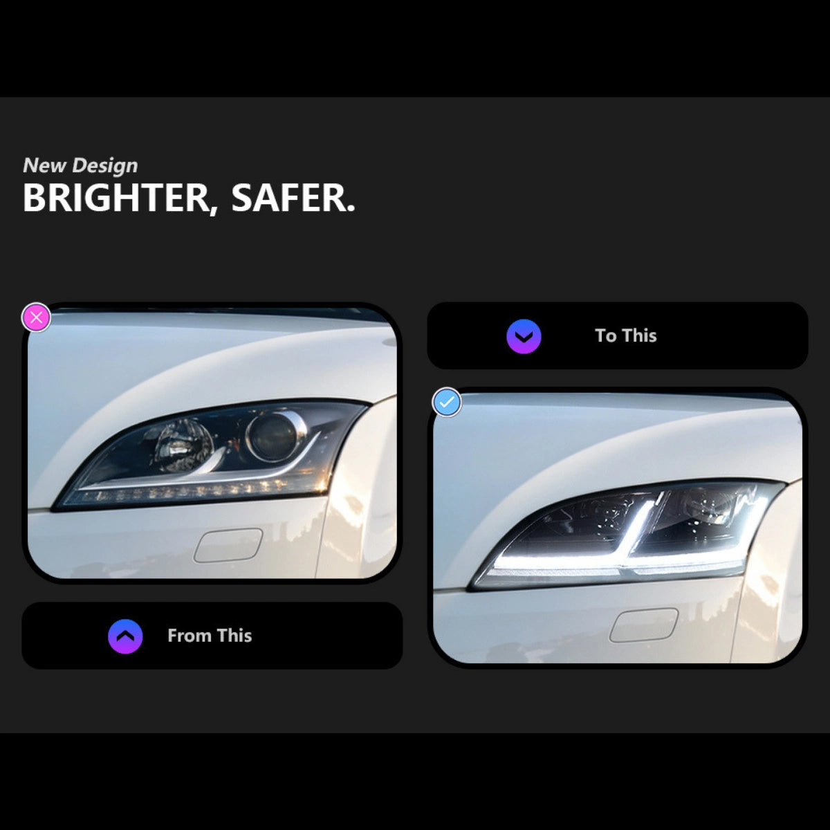 Full-LED-Scheinwerfer für 2008-2014 Audi TT/TTS 8J Mk2 | Startanimation, weißes Tagfahrlicht