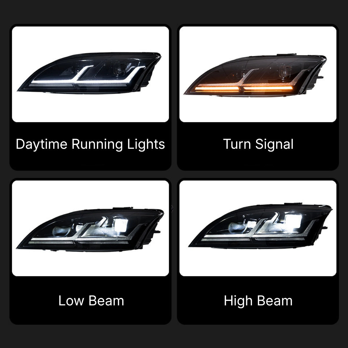 Full-LED-Scheinwerfer für 2008-2014 Audi TT/TTS 8J Mk2 | Startanimation, weißes Tagfahrlicht