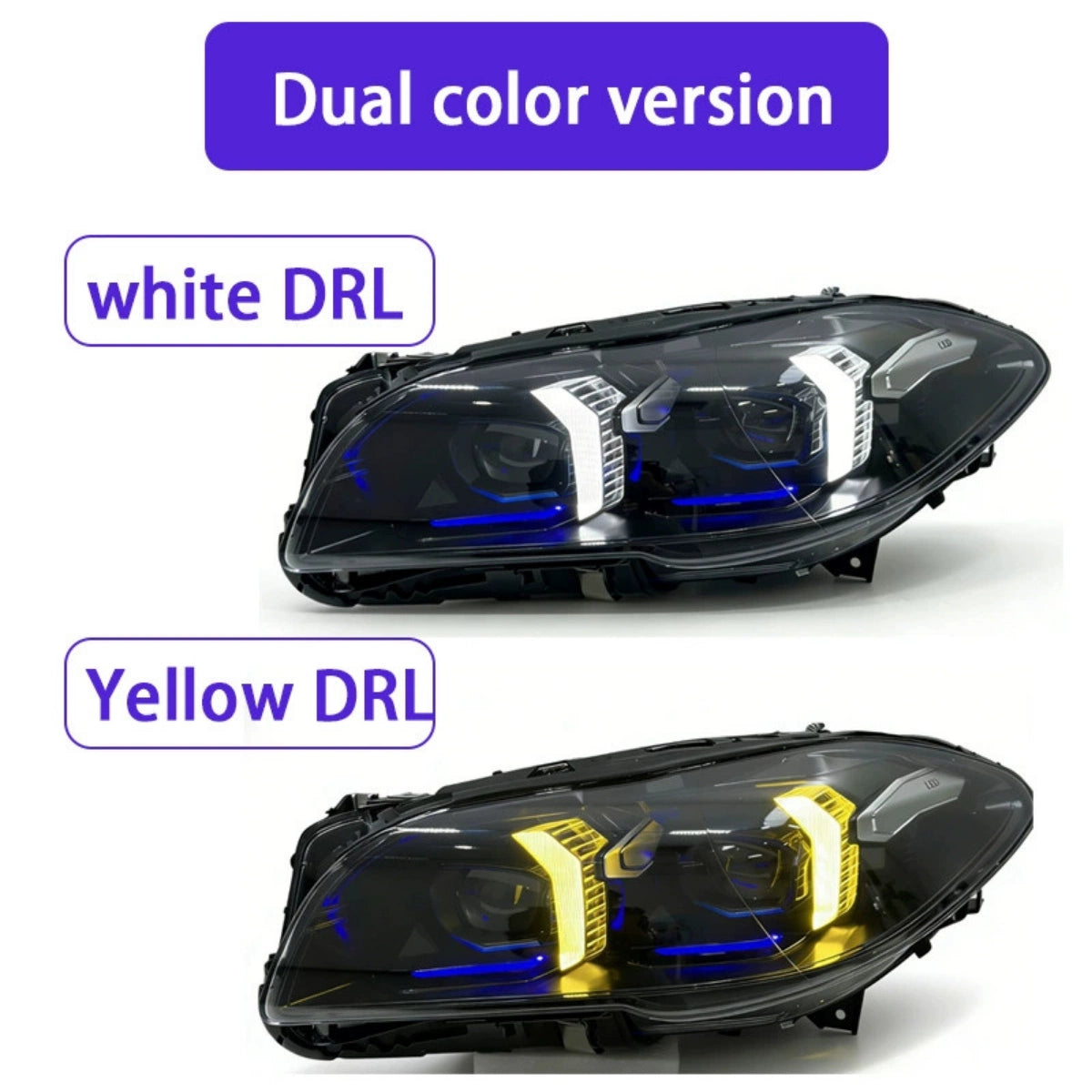 Full LED Headlights for 2011-2013 BMW 5 Series F10 Pre-LCI | G-Style Dual-Color Fang DRL, Plug & Play