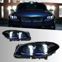 Full LED Headlights for 2011-2013 BMW 5 Series F10 Pre-LCI | G-Style Dual-Color Fang DRL, Plug & Play