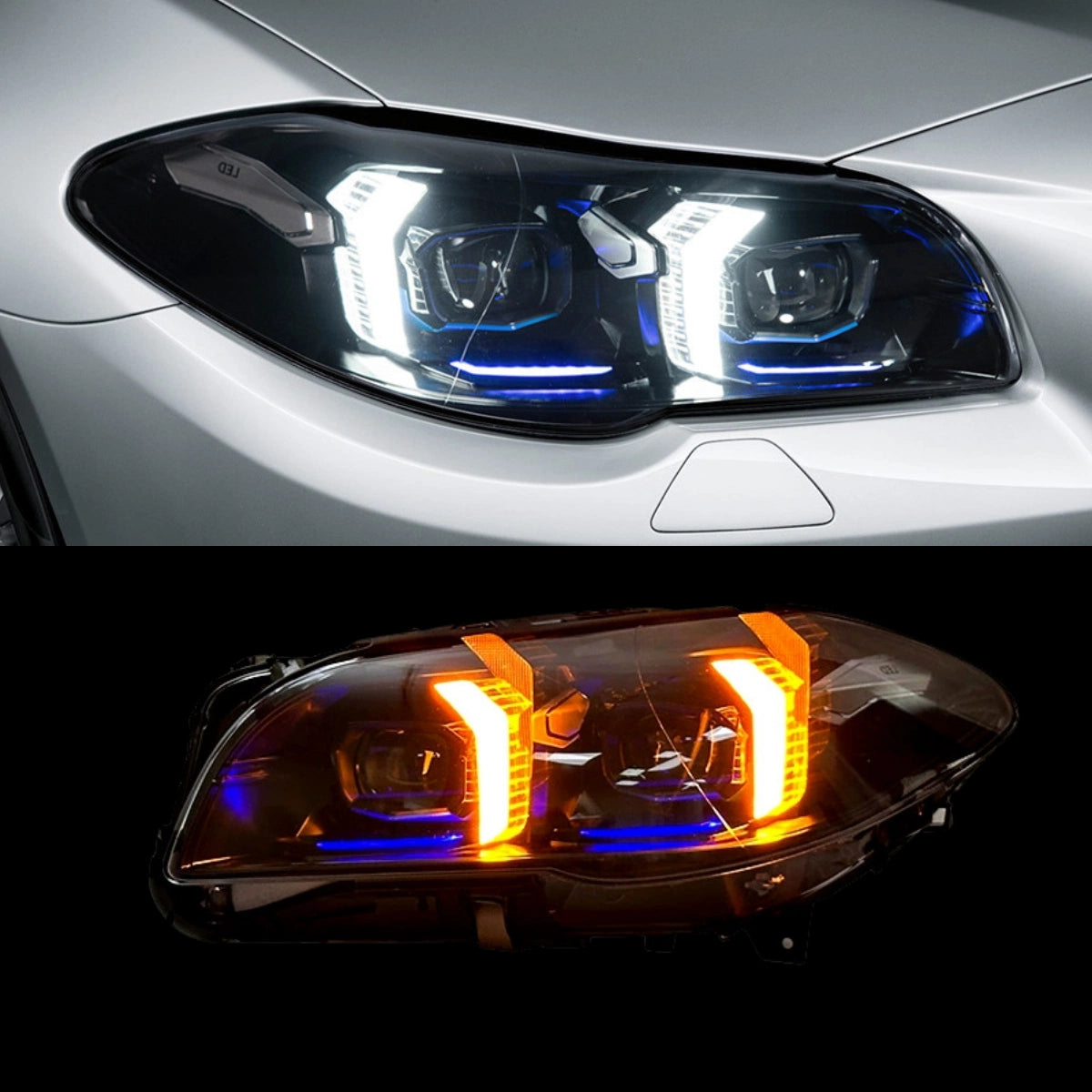 Full LED Headlights for 2011-2013 BMW 5 Series F10 Pre-LCI | G-Style Dual-Color Fang DRL, Plug & Play